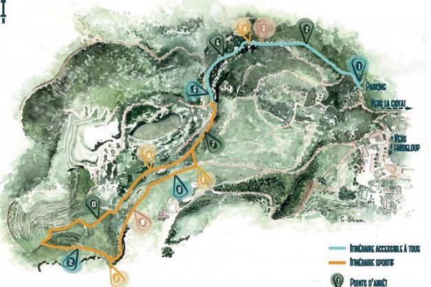 Itinéraires de la promenade de la carrière du Loin © DR Parc national des Calanques - CPIE Côte provençale